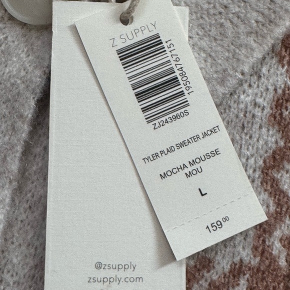 NWT Z Supply Tyler Plaid Button-Up Sweater Jacket - Cream and Brown - Picture 3 of 10